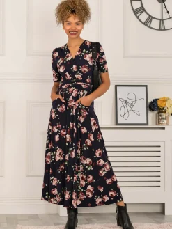 Elisha Print Jersey Maxi Dress, Navy Floral
