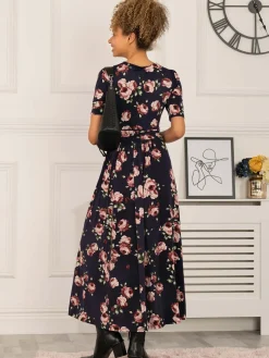 Elisha Print Jersey Maxi Dress, Navy Floral