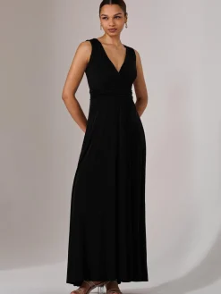 Ella Wrap Bodice Jersey Maxi Dress, Black