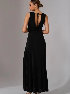 Ella Wrap Bodice Jersey Maxi Dress, Black