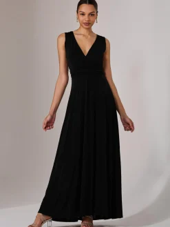 Ella Wrap Bodice Jersey Maxi Dress, Black