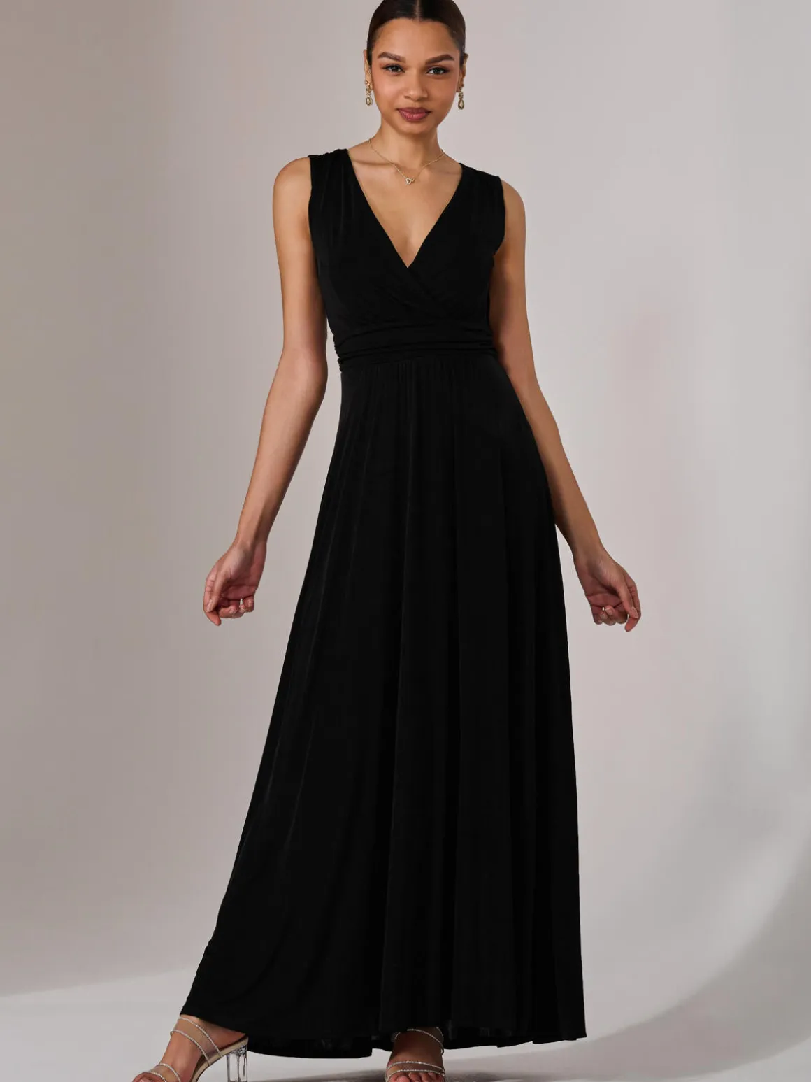 Ella Wrap Bodice Jersey Maxi Dress, Black