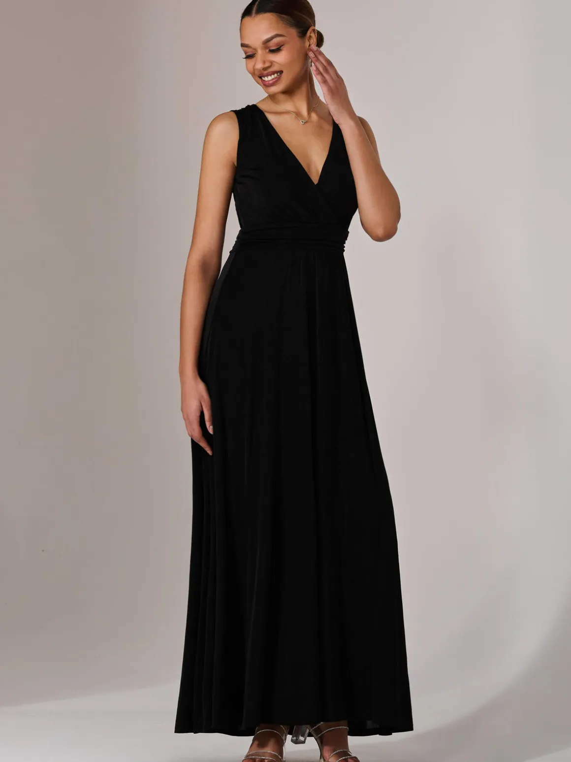 Ella Wrap Bodice Jersey Maxi Dress, Black
