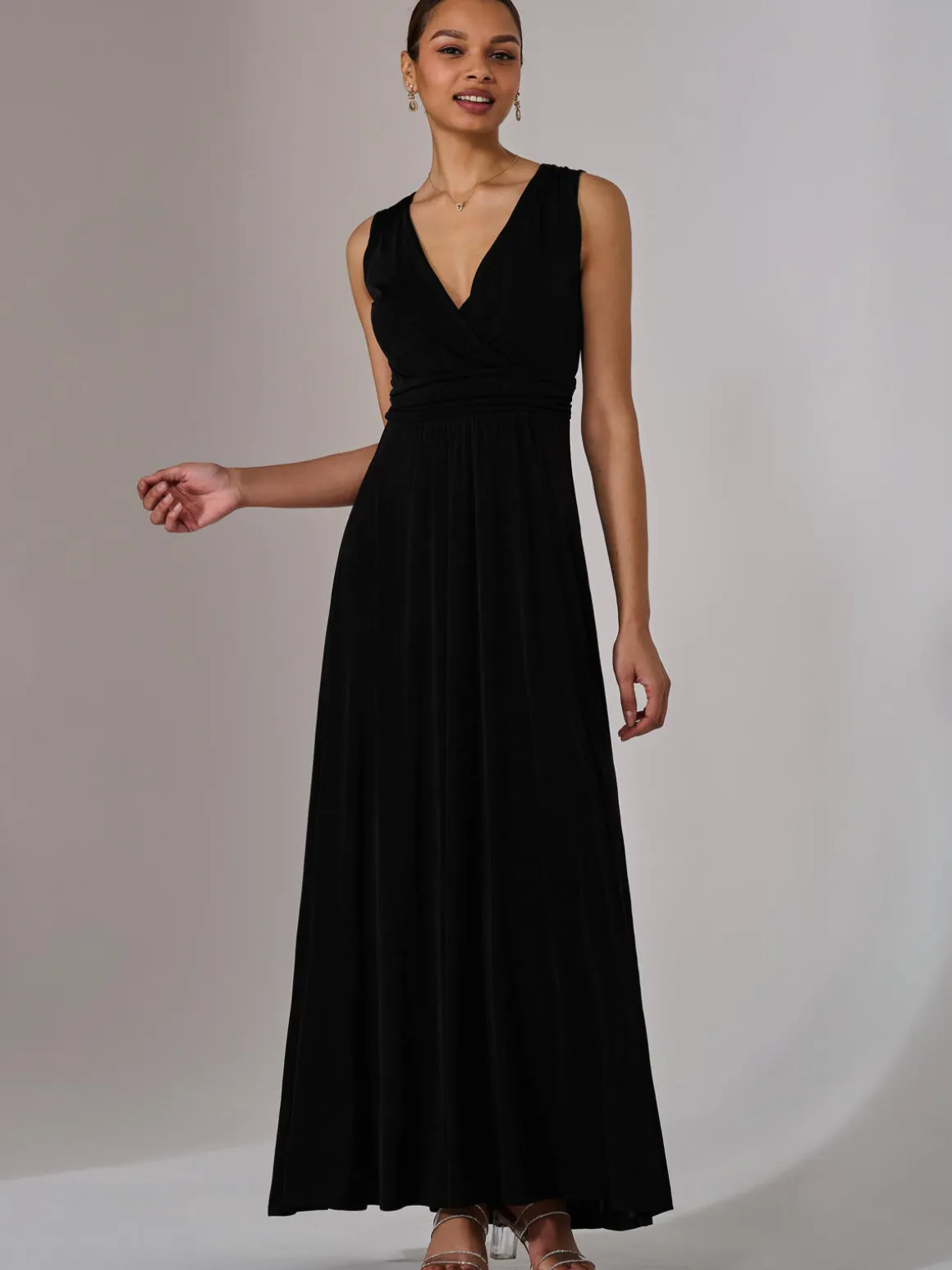 Ella Wrap Bodice Jersey Maxi Dress, Black