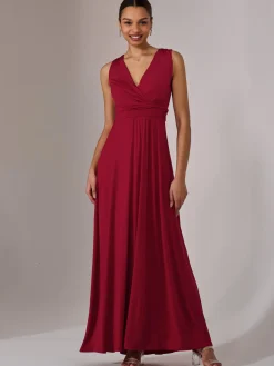 Ella Wrap Bodice Jersey Maxi Dress, Dark Red