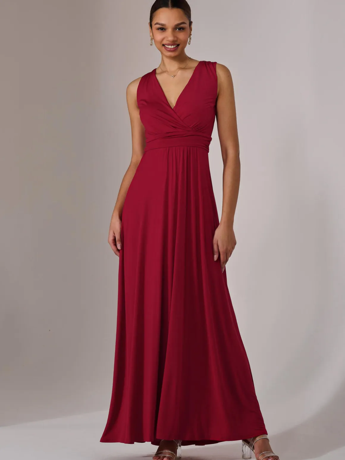 Ella Wrap Bodice Jersey Maxi Dress, Dark Red