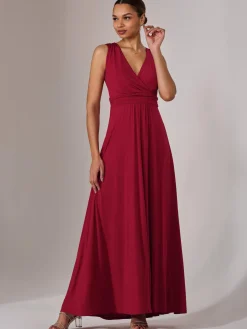 Ella Wrap Bodice Jersey Maxi Dress, Dark Red