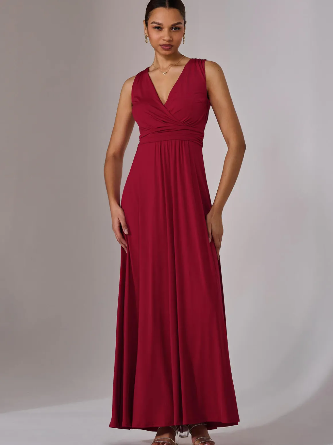 Ella Wrap Bodice Jersey Maxi Dress, Dark Red