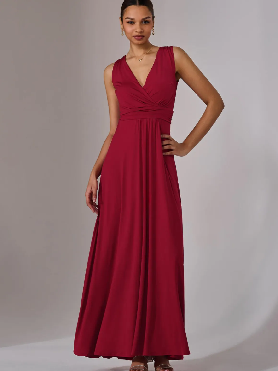 Ella Wrap Bodice Jersey Maxi Dress, Dark Red