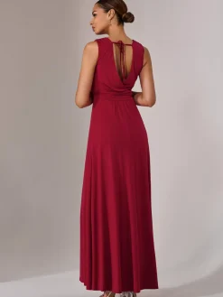 Ella Wrap Bodice Jersey Maxi Dress, Dark Red