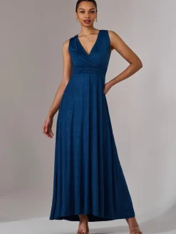 Ella Wrap Bodice Jersey Maxi Dress, Navy