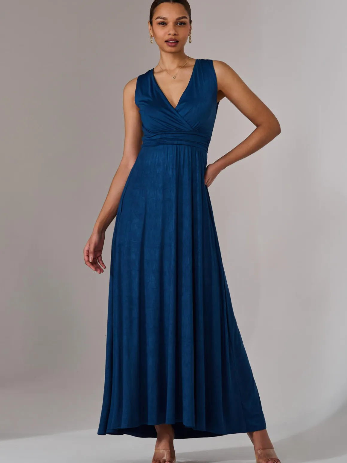 Ella Wrap Bodice Jersey Maxi Dress, Navy
