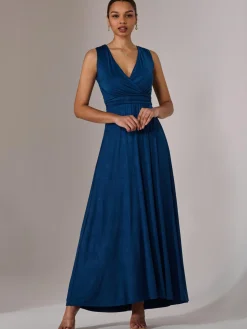Ella Wrap Bodice Jersey Maxi Dress, Navy