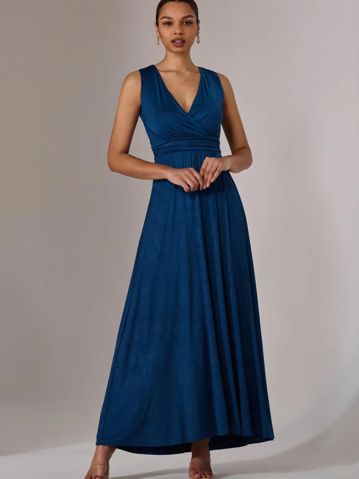 Ella Wrap Bodice Jersey Maxi Dress, Navy