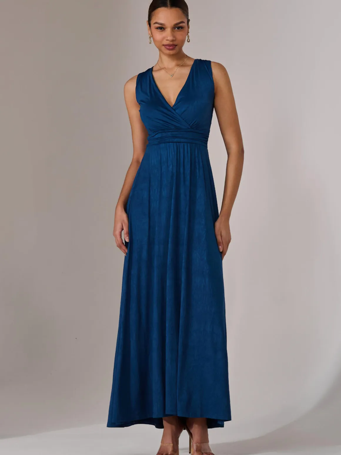 Ella Wrap Bodice Jersey Maxi Dress, Navy