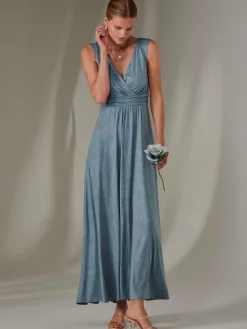 Ella Wrap Bodice Jersey Maxi Dress, Steel Blue