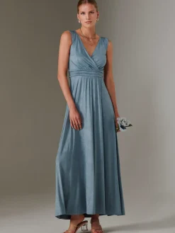 Ella Wrap Bodice Jersey Maxi Dress, Steel Blue