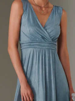 Ella Wrap Bodice Jersey Maxi Dress, Steel Blue