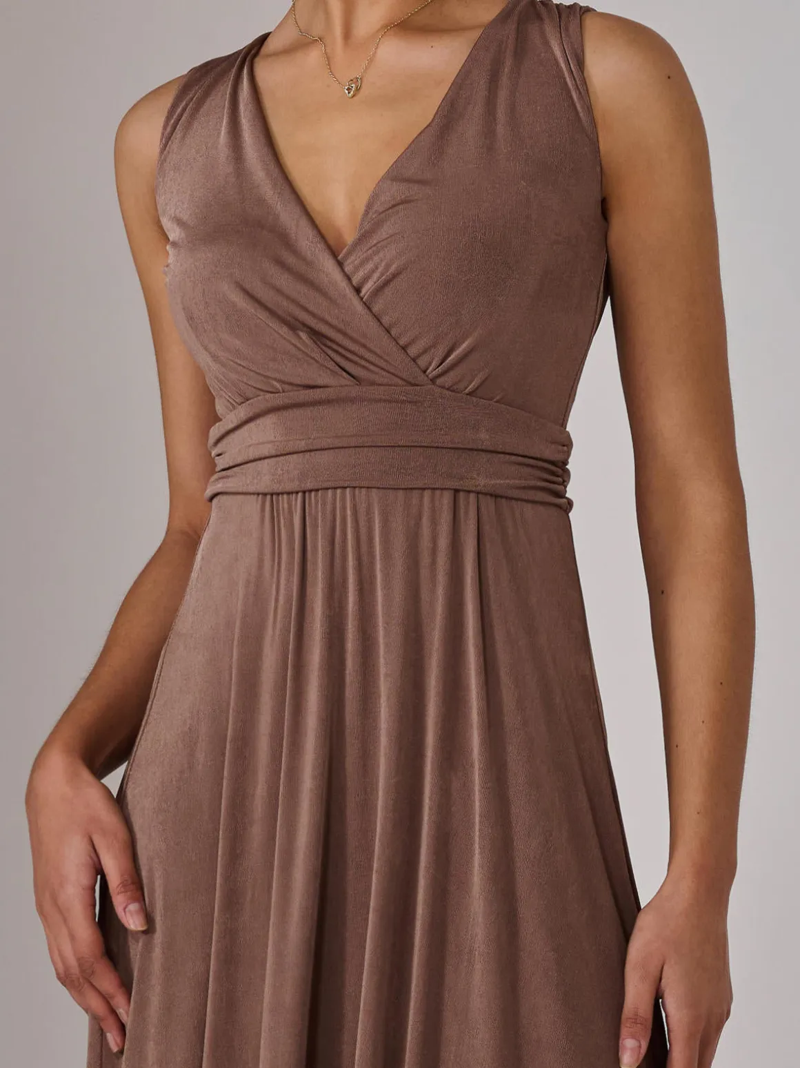 Ella Wrap Bodice Jersey Maxi Dress, Taupe