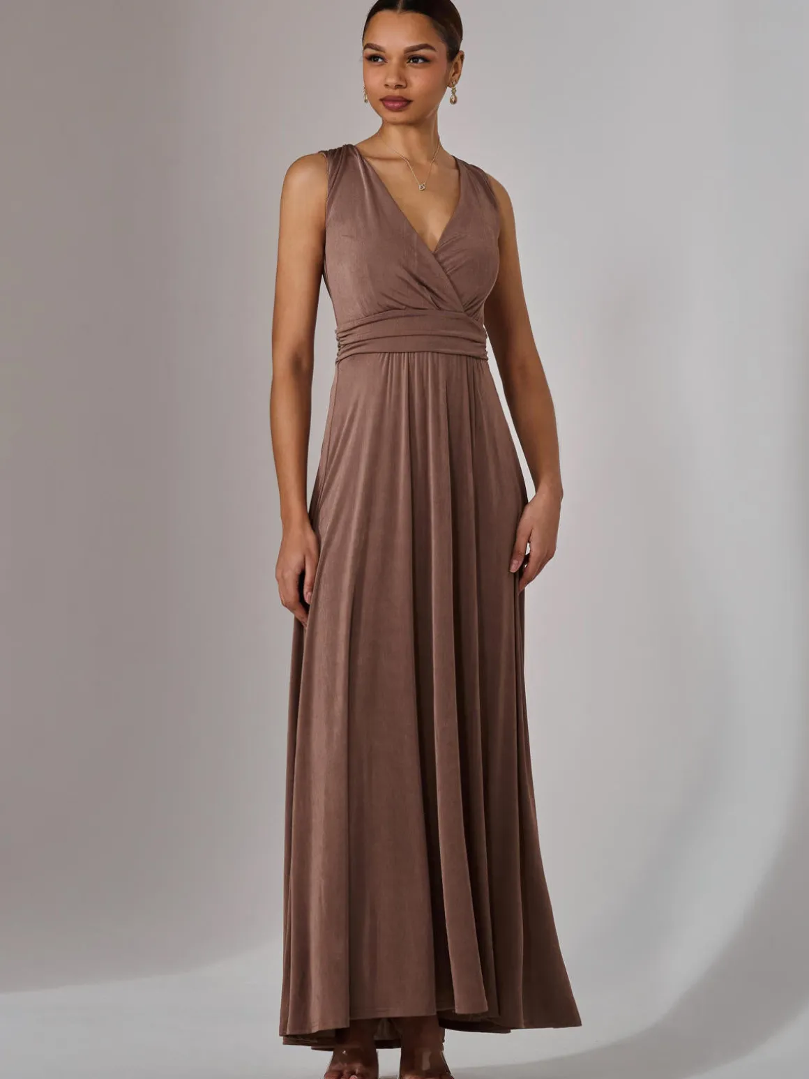 Ella Wrap Bodice Jersey Maxi Dress, Taupe