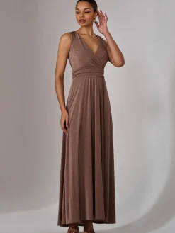 Ella Wrap Bodice Jersey Maxi Dress, Taupe