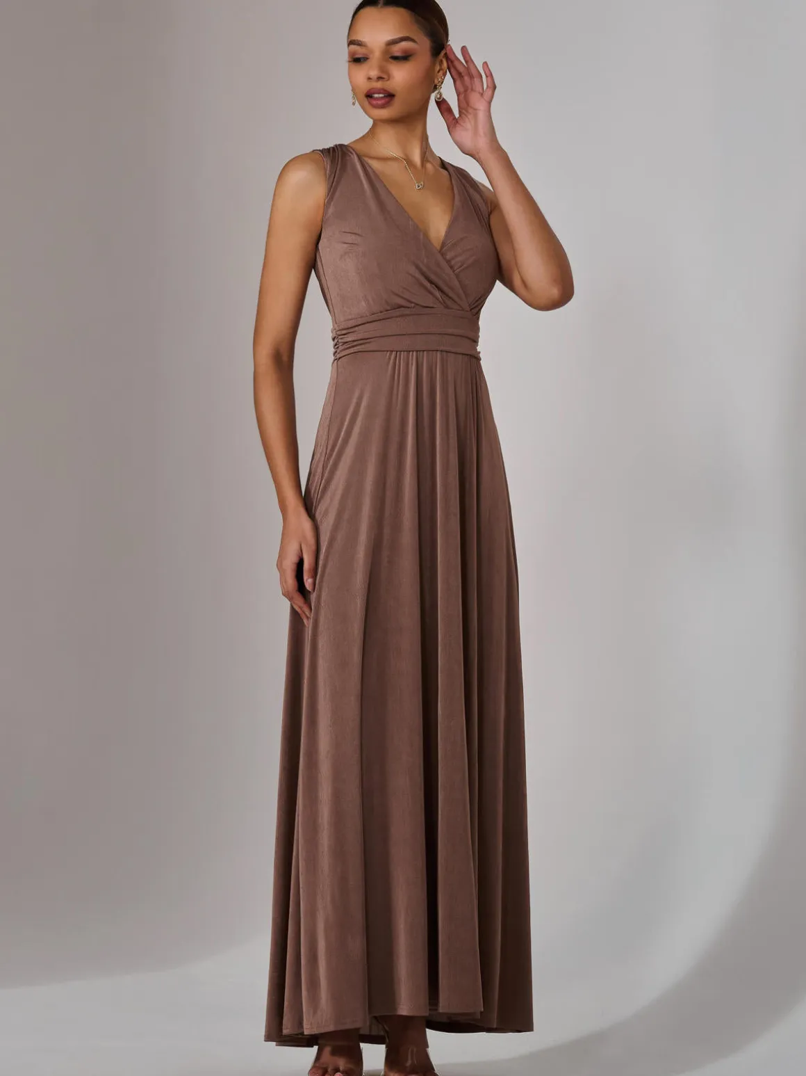 Ella Wrap Bodice Jersey Maxi Dress, Taupe