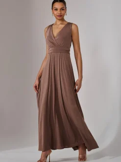 Ella Wrap Bodice Jersey Maxi Dress, Taupe