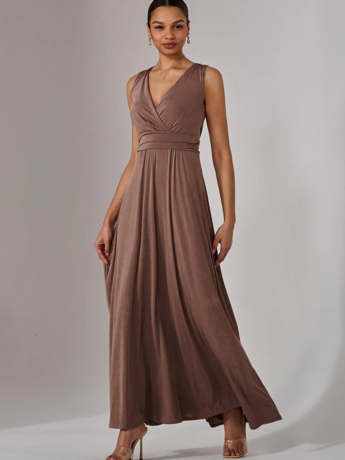 Ella Wrap Bodice Jersey Maxi Dress, Taupe