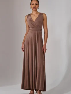 Ella Wrap Bodice Jersey Maxi Dress, Taupe