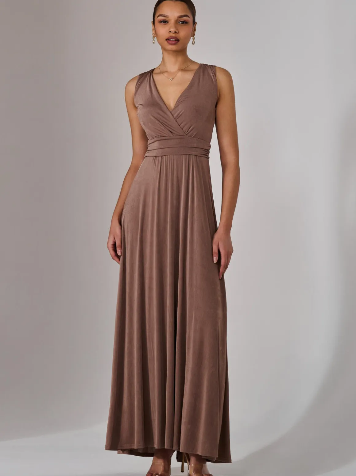 Ella Wrap Bodice Jersey Maxi Dress, Taupe