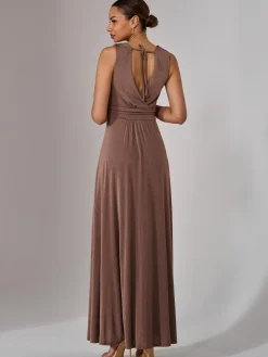 Ella Wrap Bodice Jersey Maxi Dress, Taupe