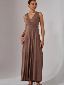 Ella Wrap Bodice Jersey Maxi Dress, Taupe