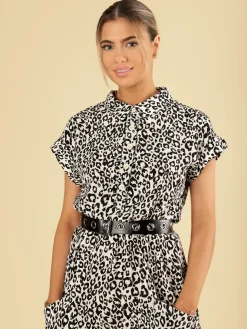 Elle Print Hanky Tunic Dress, Black Animal