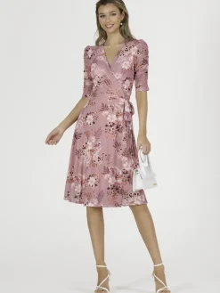 Elodea Mesh Ruched Sleeve Wrap Dress, Pink Floral
