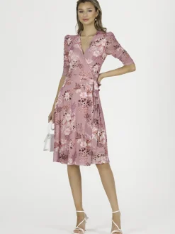 Elodea Mesh Ruched Sleeve Wrap Dress, Pink Floral