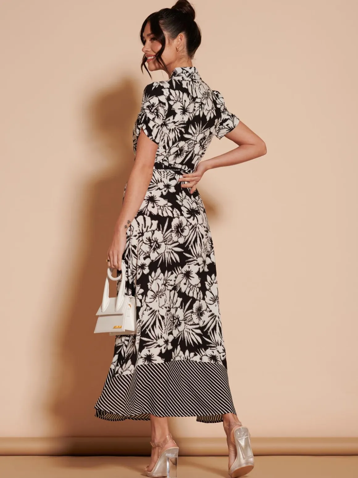 Elsie Floral Viscose Shirt Maxi Dress, Black Multi