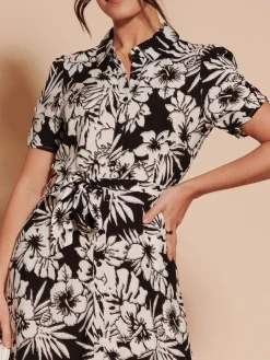 Elsie Floral Viscose Shirt Maxi Dress, Black Multi