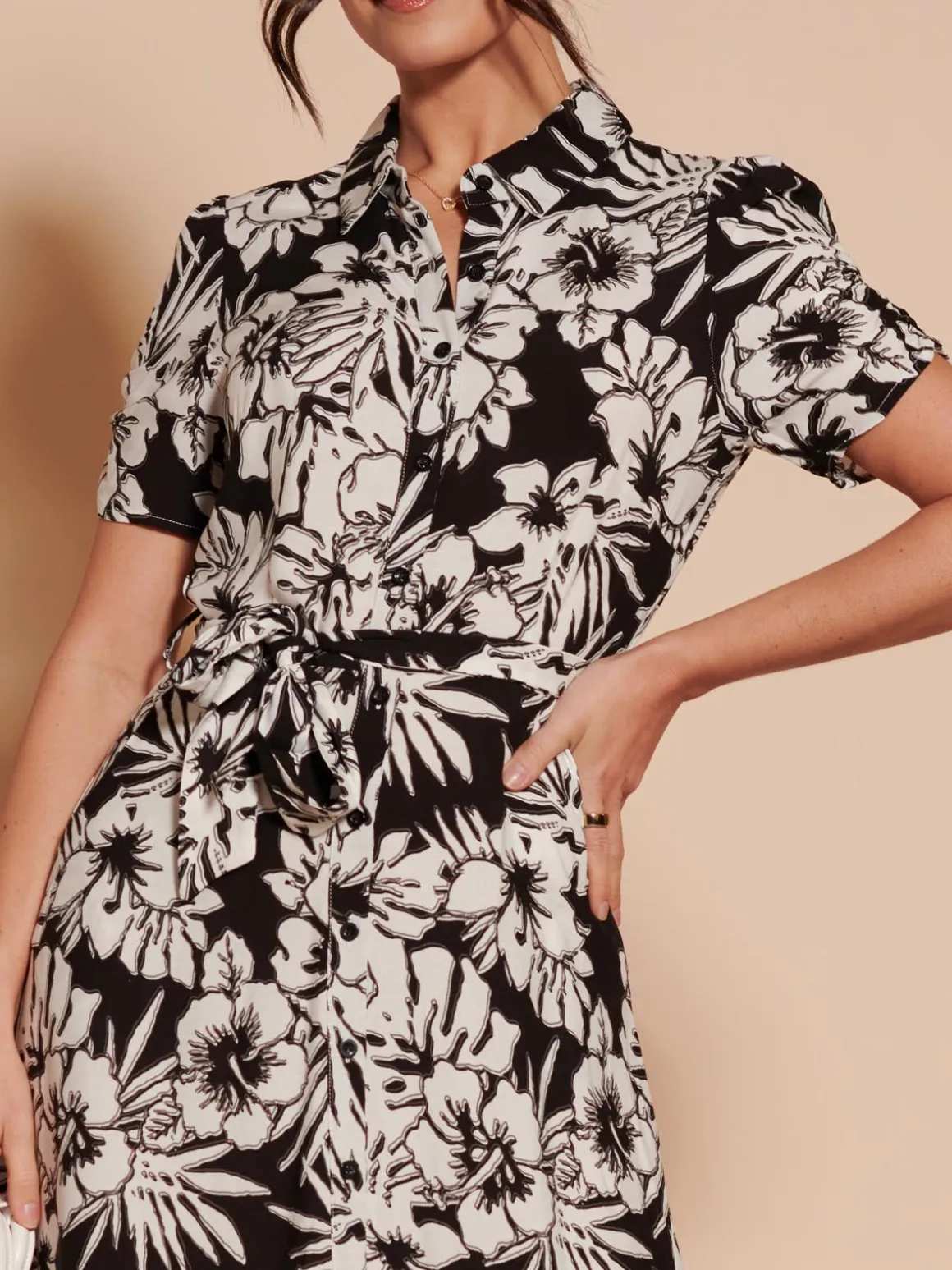Elsie Floral Viscose Shirt Maxi Dress, Black Multi