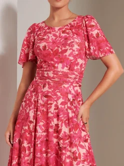 Elvira Print Mesh Maxi Dress, Pink Multi