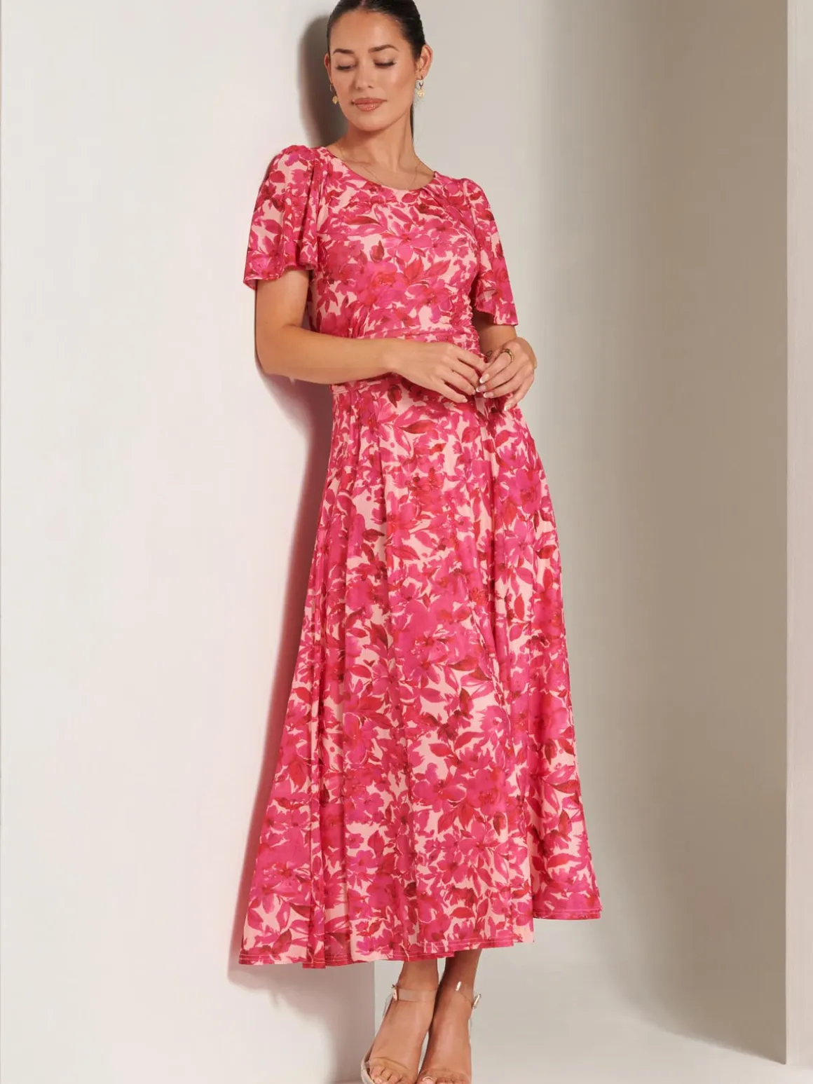 Elvira Print Mesh Maxi Dress, Pink Multi