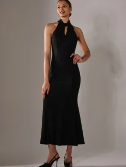 Embellished Fishtail Maxi Dress, Black