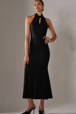 Embellished Fishtail Maxi Dress, Black