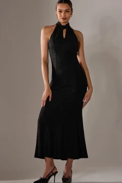 Embellished Fishtail Maxi Dress, Black