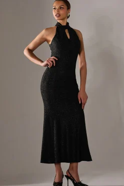 Embellished Fishtail Maxi Dress, Black
