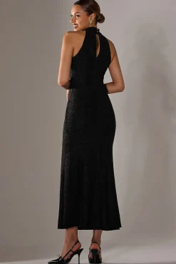 Embellished Fishtail Maxi Dress, Black