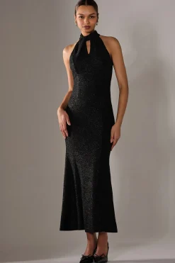 Embellished Fishtail Maxi Dress, Black