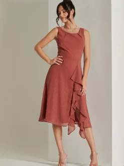 Embellished Frill Hem Chiffon Dress, Rust