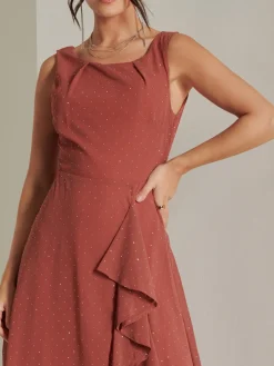 Embellished Frill Hem Chiffon Dress, Rust
