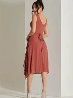 Embellished Frill Hem Chiffon Dress, Rust