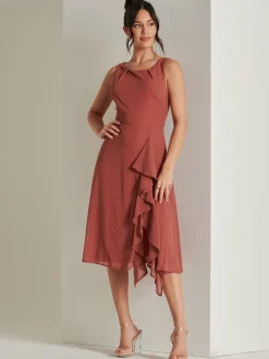 Embellished Frill Hem Chiffon Dress, Rust